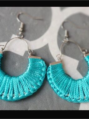Turquoise Thread Half-Hoop Earrings - Women Jewelry